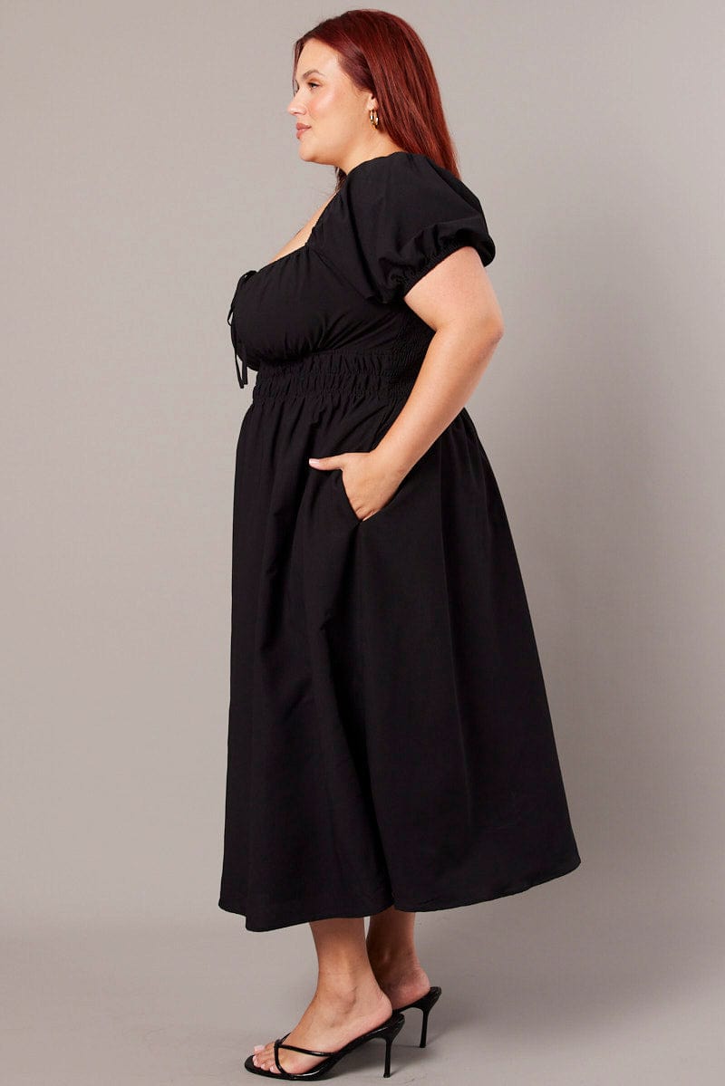 Black MIDI DRESS - Short Sleeve - Regular Fit - Square N for YouandAll Fashion
