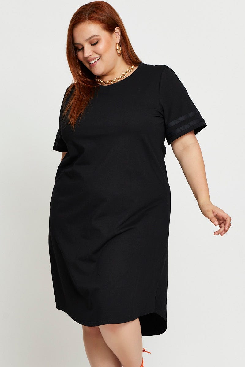 Black Smock Dress Round Neck Short Sleeve Jersey For Women By You And All