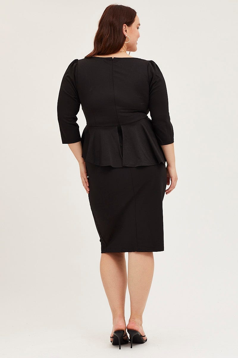 Plus Size Black Bodycon Dress Square Neck Long Sleeve Jersey | You + All | Shop Online