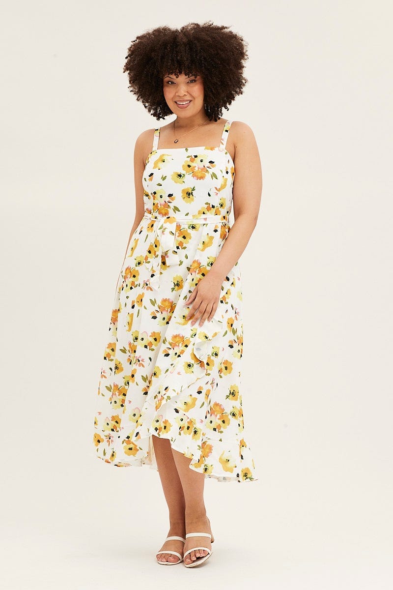 Floral Prt Sleeveless Floral Print Ruffle Midi Dress For Women By You And All