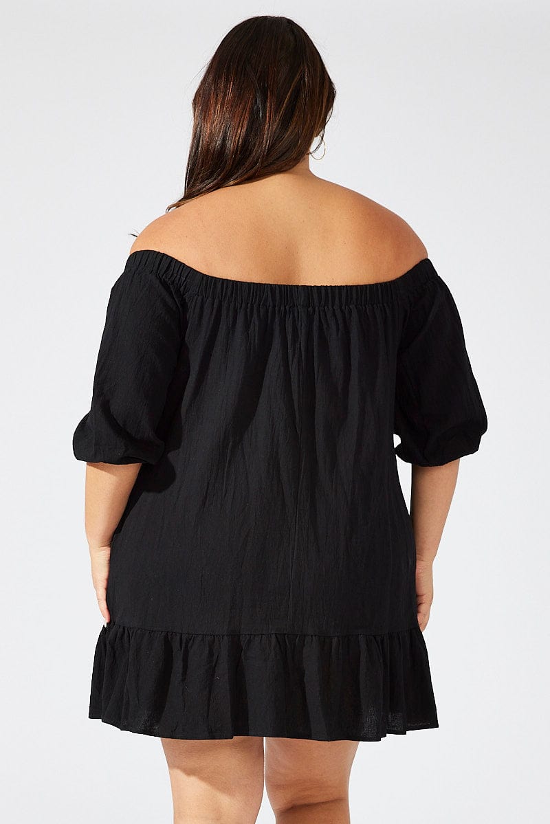 Black Off Shoulder Cotton Blend Dress for YouandAll Fashion