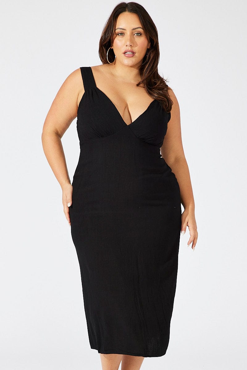 Black Slip Dress Sleeveless Linen Blend for YouandAll Fashion