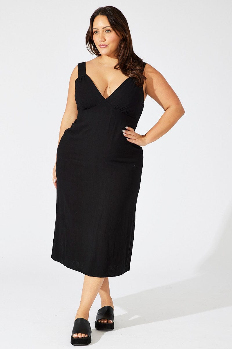 Black Slip Dress Sleeveless Linen Blend for YouandAll Fashion