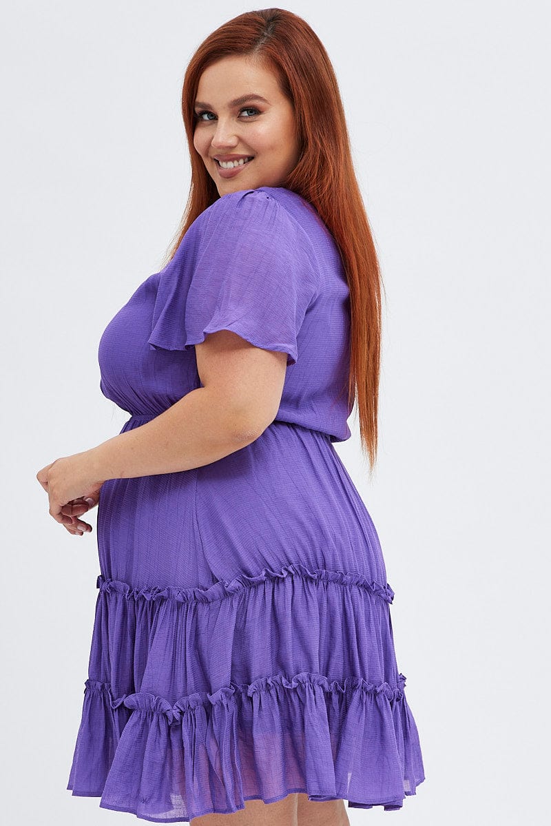 Purple Fit And Flare Dress Short Sleeve V-neck | You & All Purple Fit And Flare Dress Short Sleeve V-neck | You & All