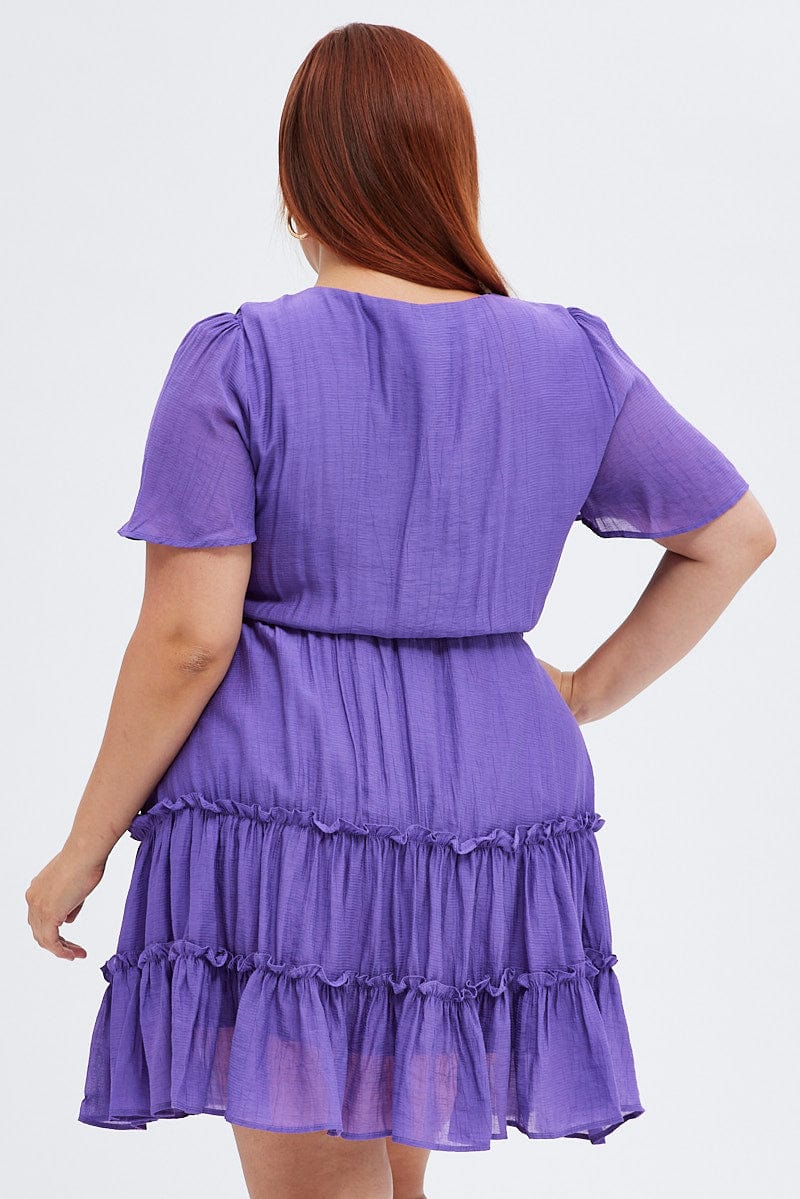 Purple Fit And Flare Dress Short Sleeve V-neck | You & All Purple Fit And Flare Dress Short Sleeve V-neck | You & All