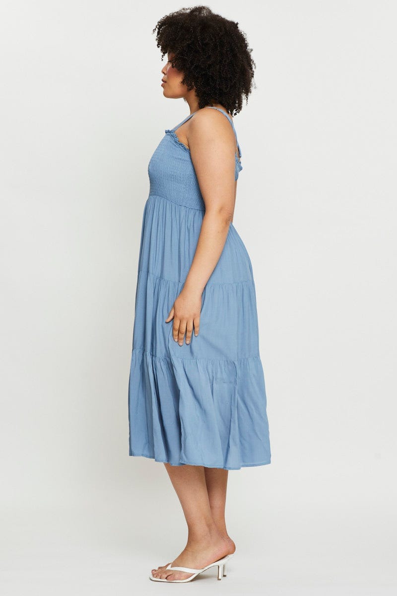 Blue Midi Dress Square Neck Sleeveless For Women By You And All