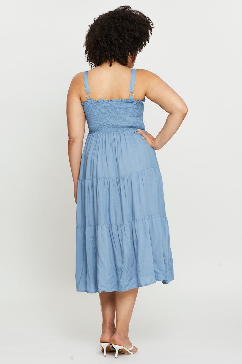 Blue Midi Dress Square Neck Sleeveless For Women By You And All