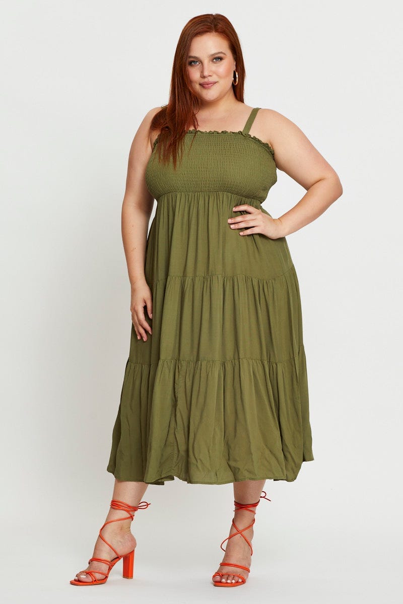 Green Midi Dress Square Neck Sleeveless For Women By You And All