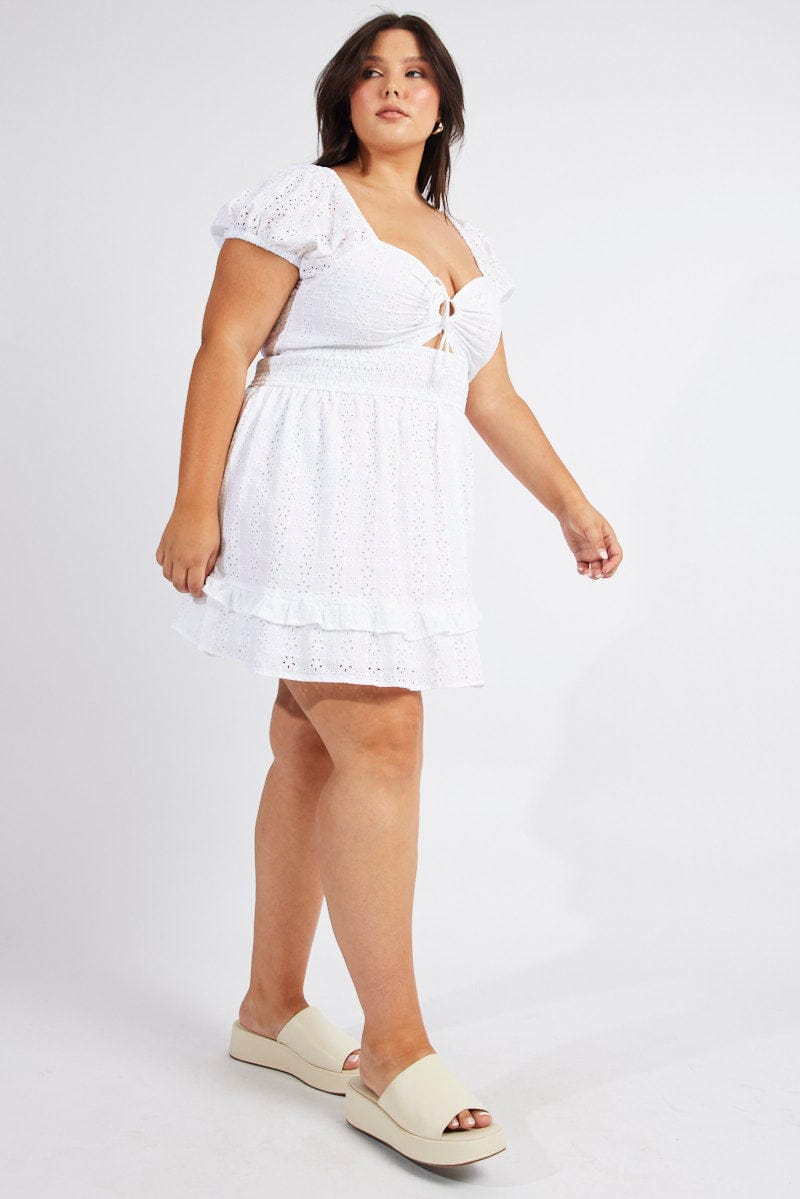 White Fit And Flare Dress Short Sleeve Embroidered | You & All White Fit And Flare Dress Short Sleeve Embroidered | You & All