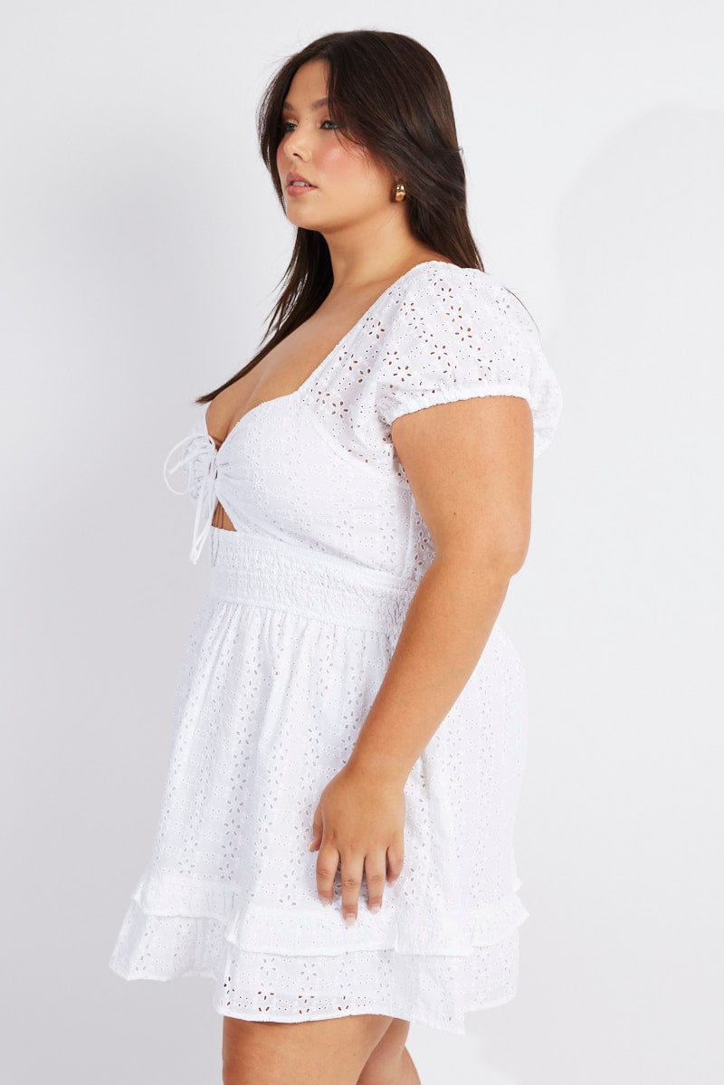 White Fit And Flare Dress Short Sleeve Embroidered | You & All White Fit And Flare Dress Short Sleeve Embroidered | You & All