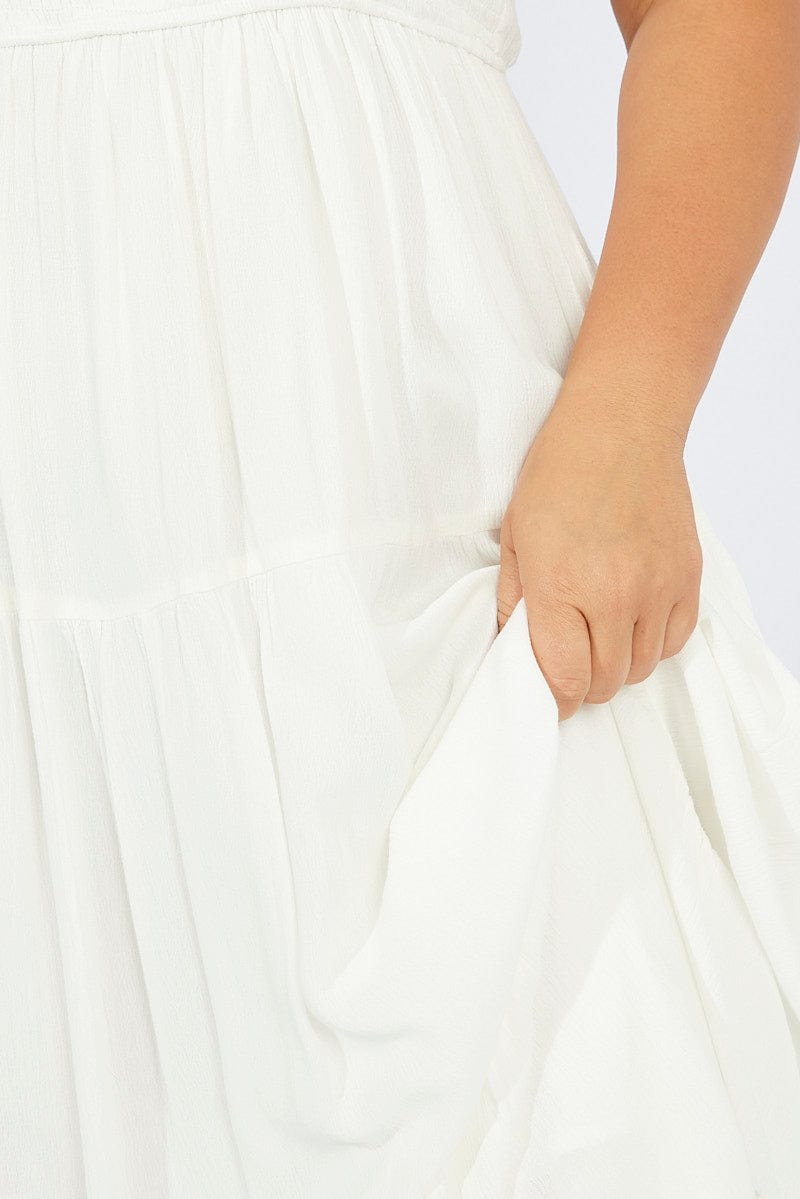 White Maxi Dress Sleeveless Shirred Tie Back for YouandAll Fashion