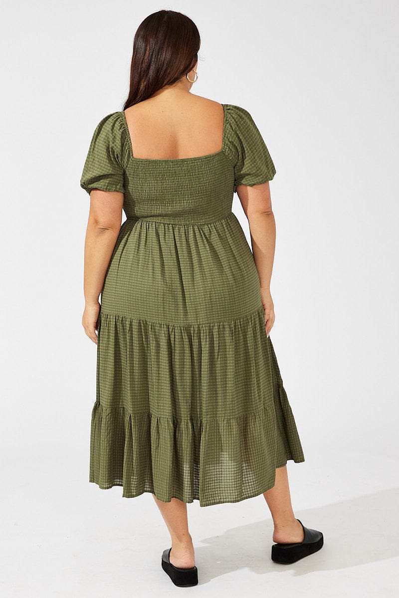 Green Midi Dress Short Sleeve Shirred for YouandAll Fashion