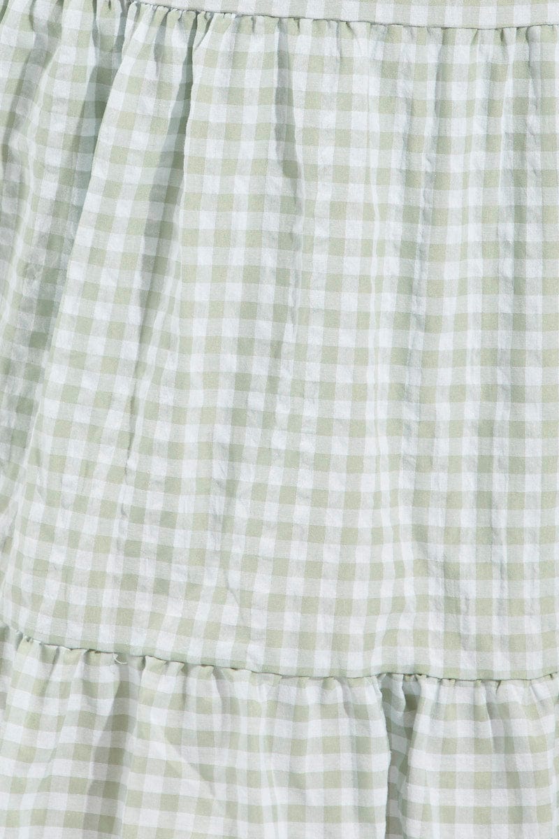 Green Check Maxi Dress Short Sleeve Shirred for YouandAll Fashion