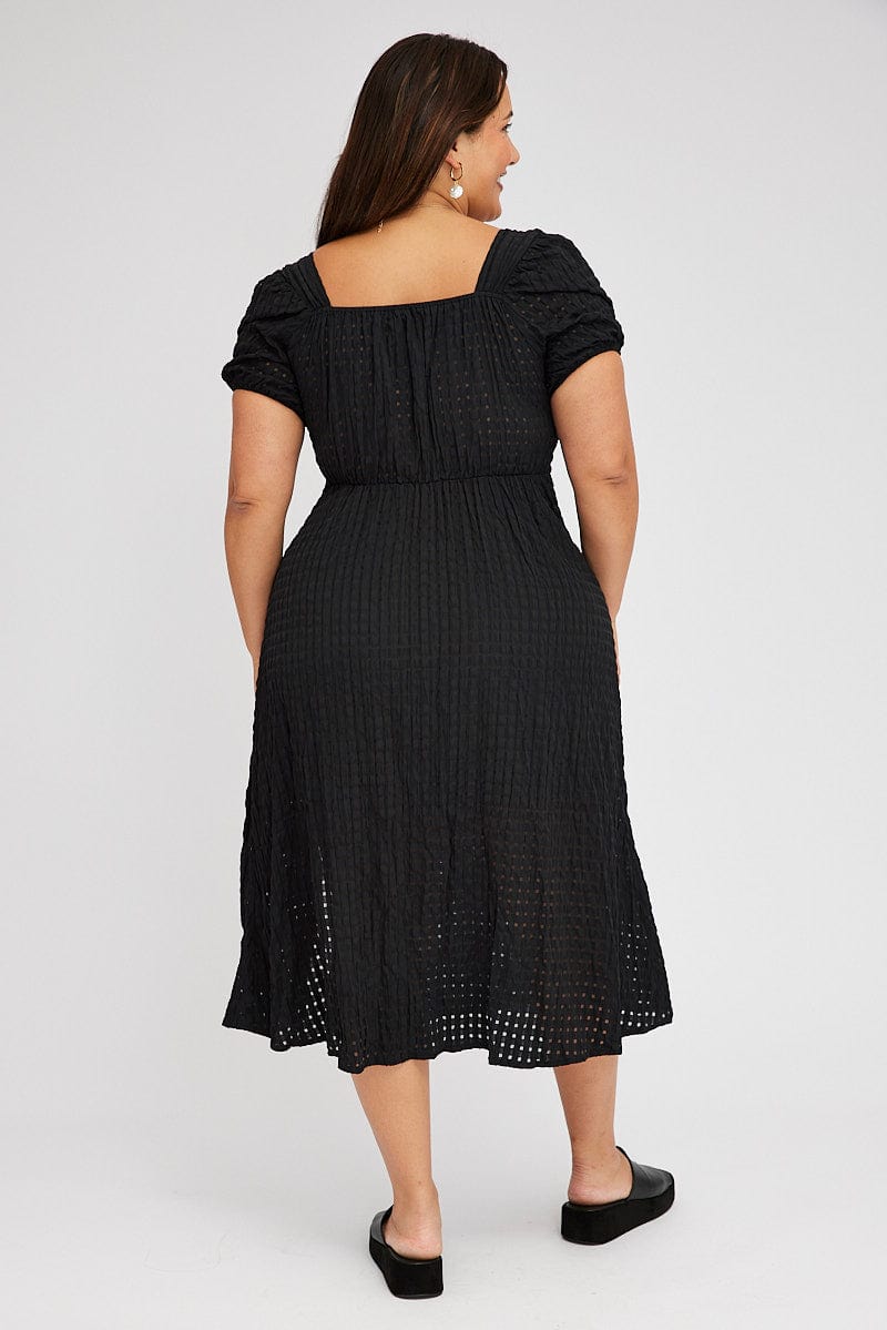 Black Midi Dress Self Check Gather Bust Split Front | You + All