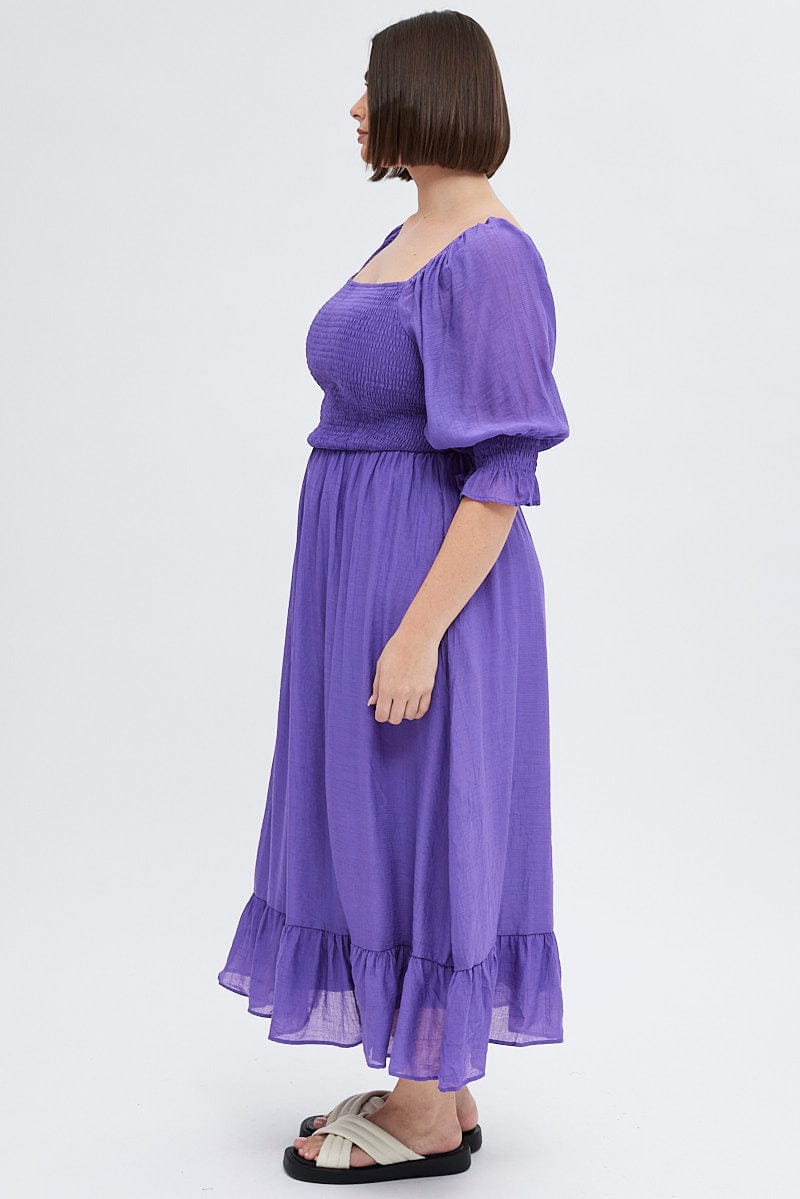 Purple Maxi Dress Half Sleeve Shirred for YouandAll Fashion