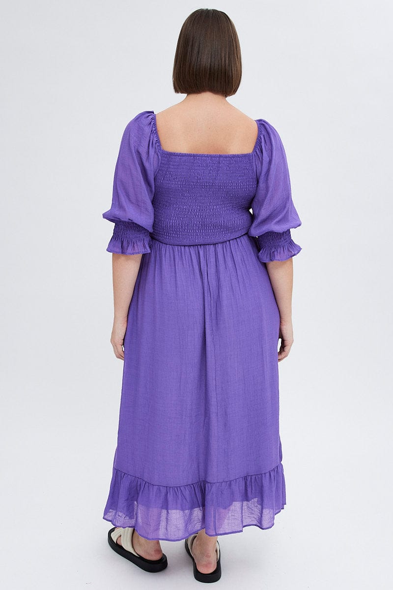 Purple Maxi Dress Half Sleeve Shirred for YouandAll Fashion