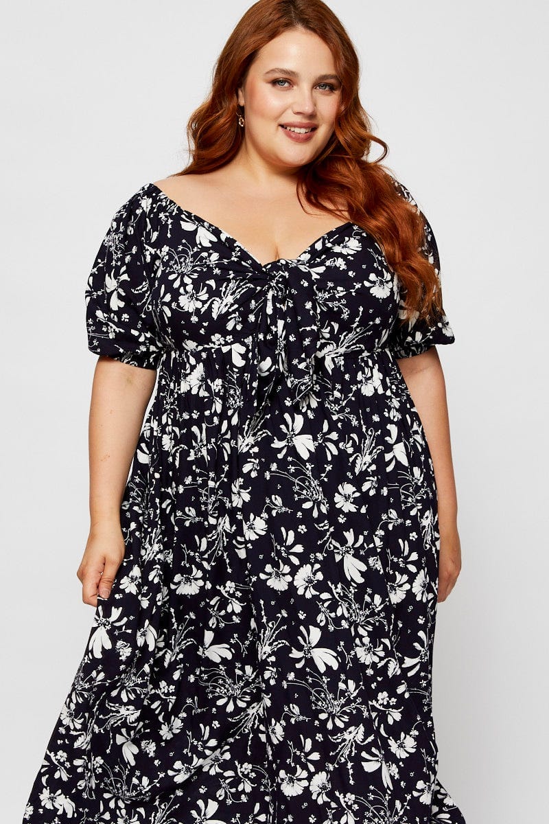 Floral Prt Midi Dress V-Neck Short Sleeve For Women By You And All