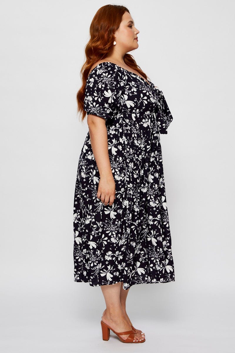 Floral Prt Midi Dress V-Neck Short Sleeve For Women By You And All