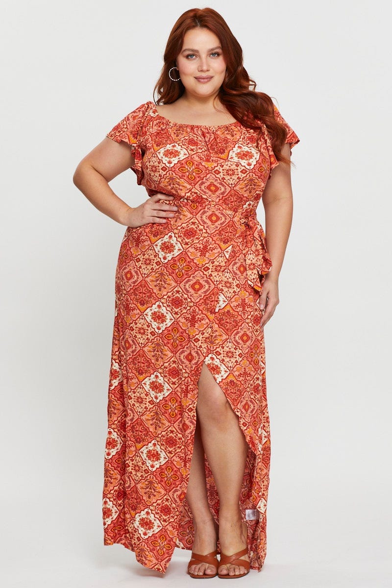 Paisley Pr Maxi Dress Off Shoulder Shirredred For Women By You And All