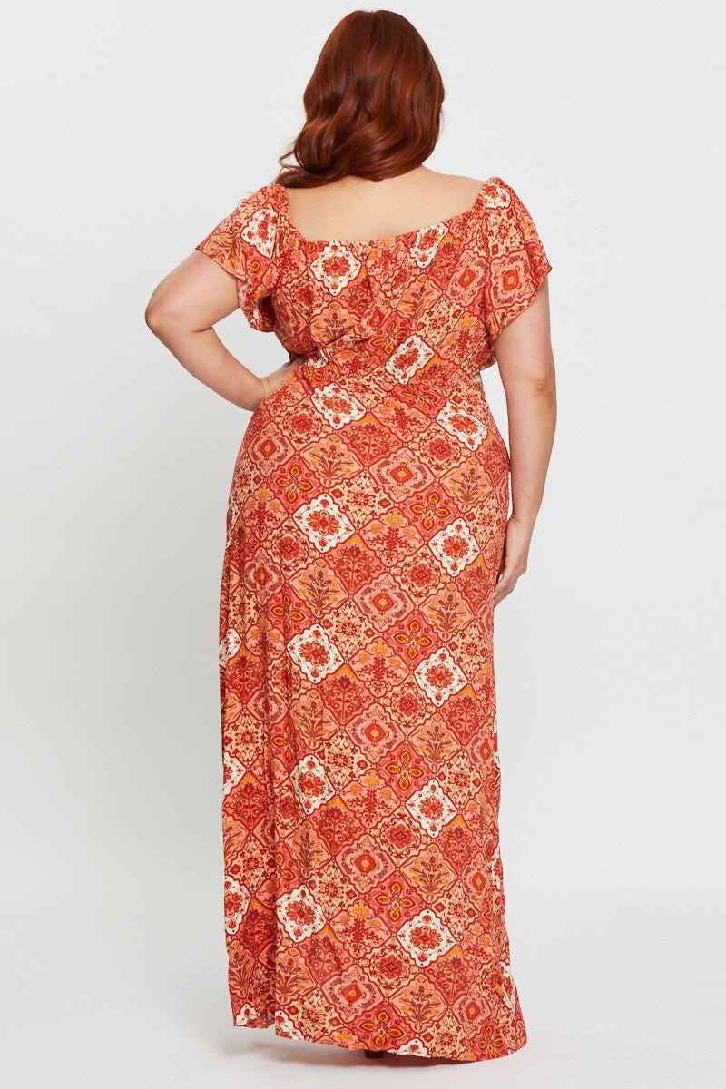 Paisley Pr Maxi Dress Off Shoulder Shirredred For Women By You And All