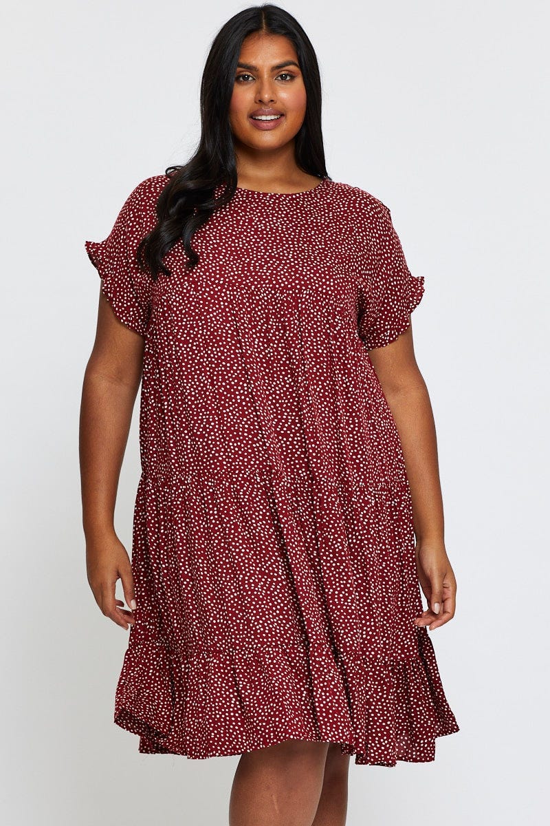 Polka Dot Skater Dress Round Neck Short Sleeve For Women By You And All