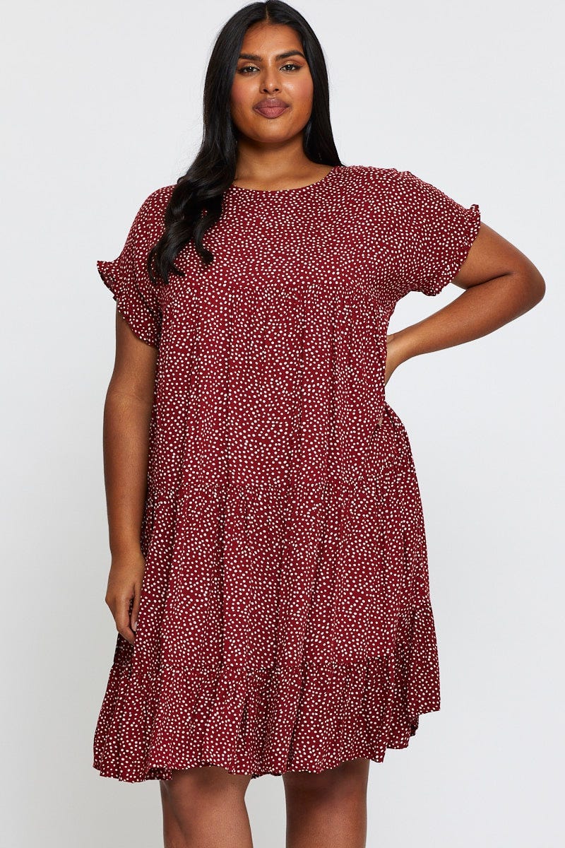 Polka Dot Skater Dress Round Neck Short Sleeve For Women By You And All