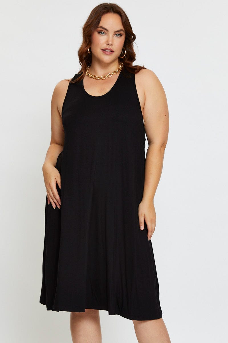 Black Smock Dress V-Neck Sleeveless For Women By You And All