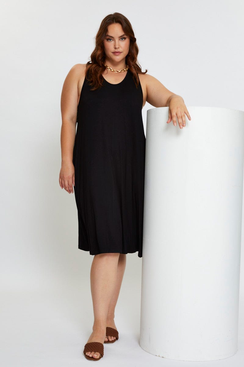 Black Smock Dress V-Neck Sleeveless For Women By You And All