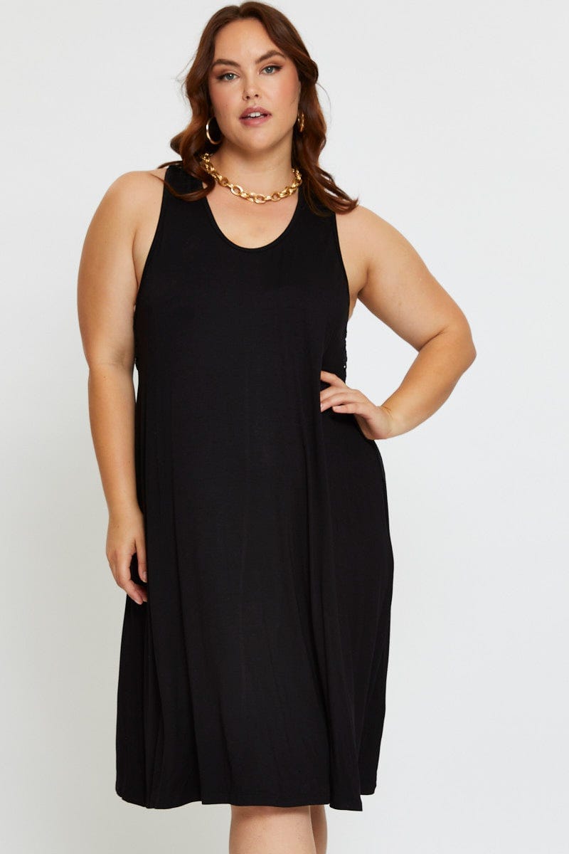 Black Smock Dress V-Neck Sleeveless For Women By You And All