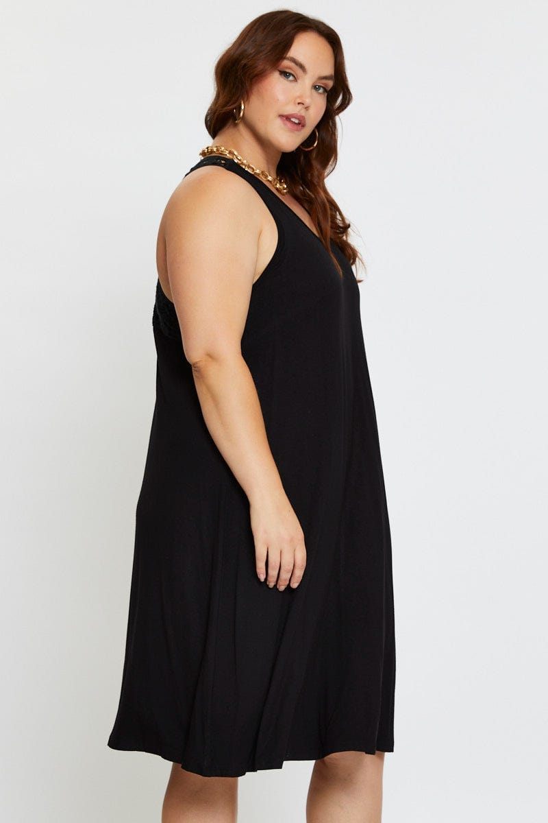 Black Smock Dress V-Neck Sleeveless For Women By You And All