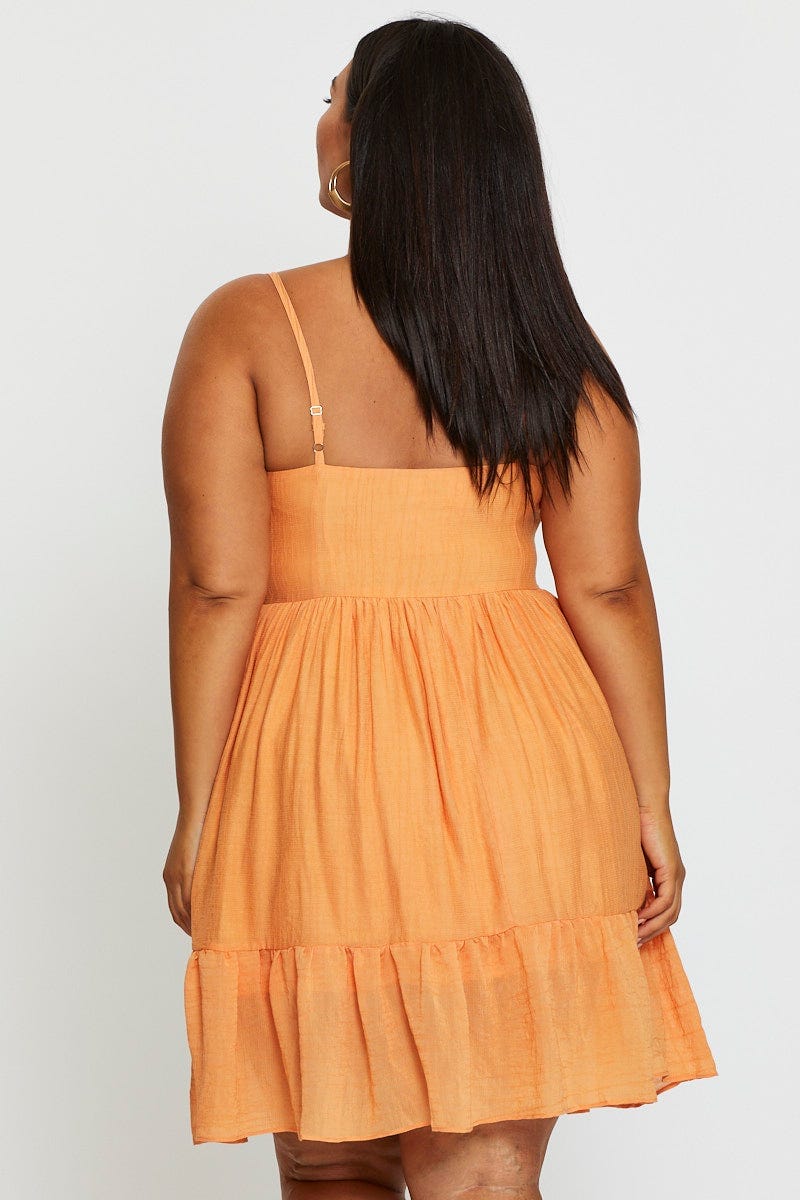 Orange Skater Dress Square Neck Sleeveless Tie For Women By You And All