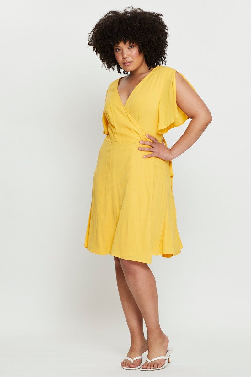 Plus size yellow cheap skater dress