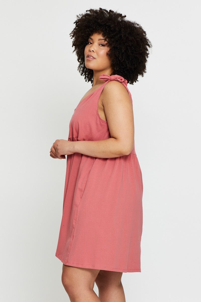 Pink Smock Dress Scoop Neck Sleeveless Tie For Women By You And All