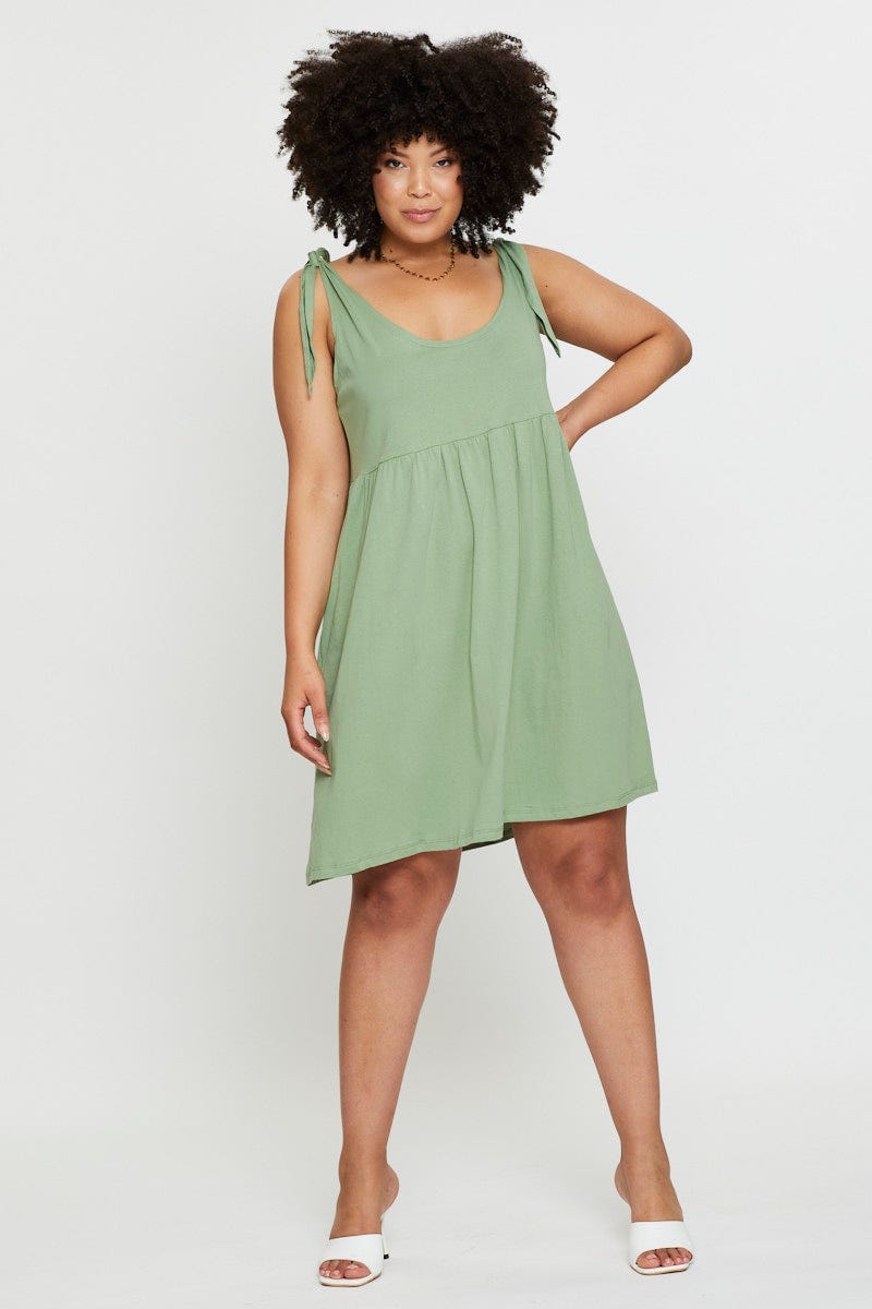 Green Smock Dress Scoop Neck Sleeveless Tie For Women By You And All
