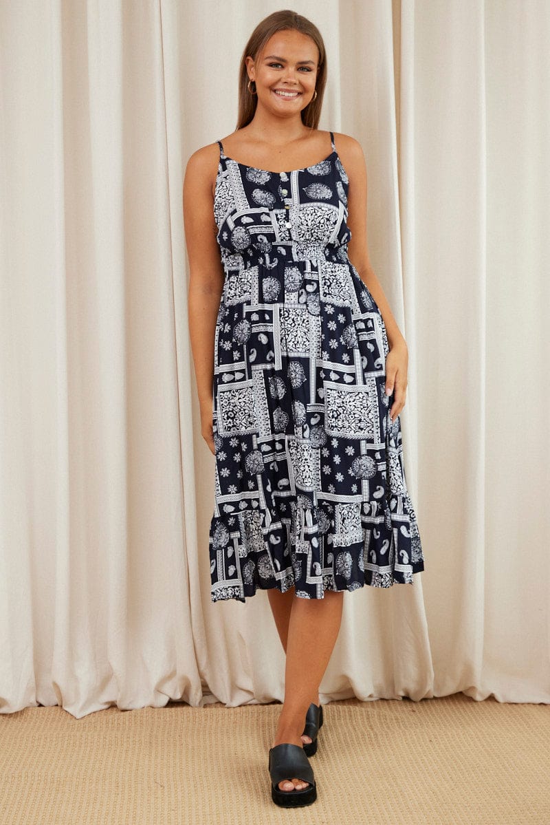 Paisley Pr Midi Dress V-Neck Sleeveless for YouandAll Fashion