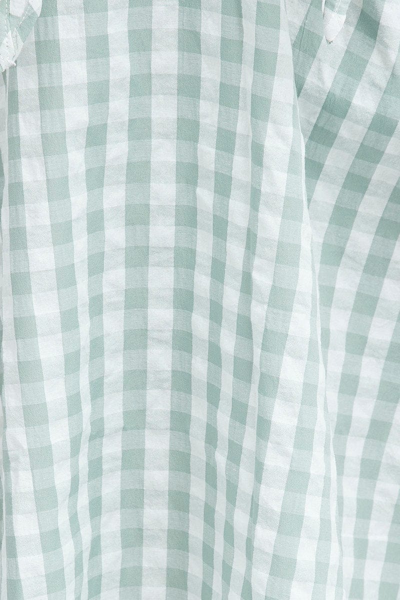 Green Check Mini Dress Tie Gingham Puff Sleeve | You & All Green Check Mini Dress Tie Gingham Puff Sleeve | You & All
