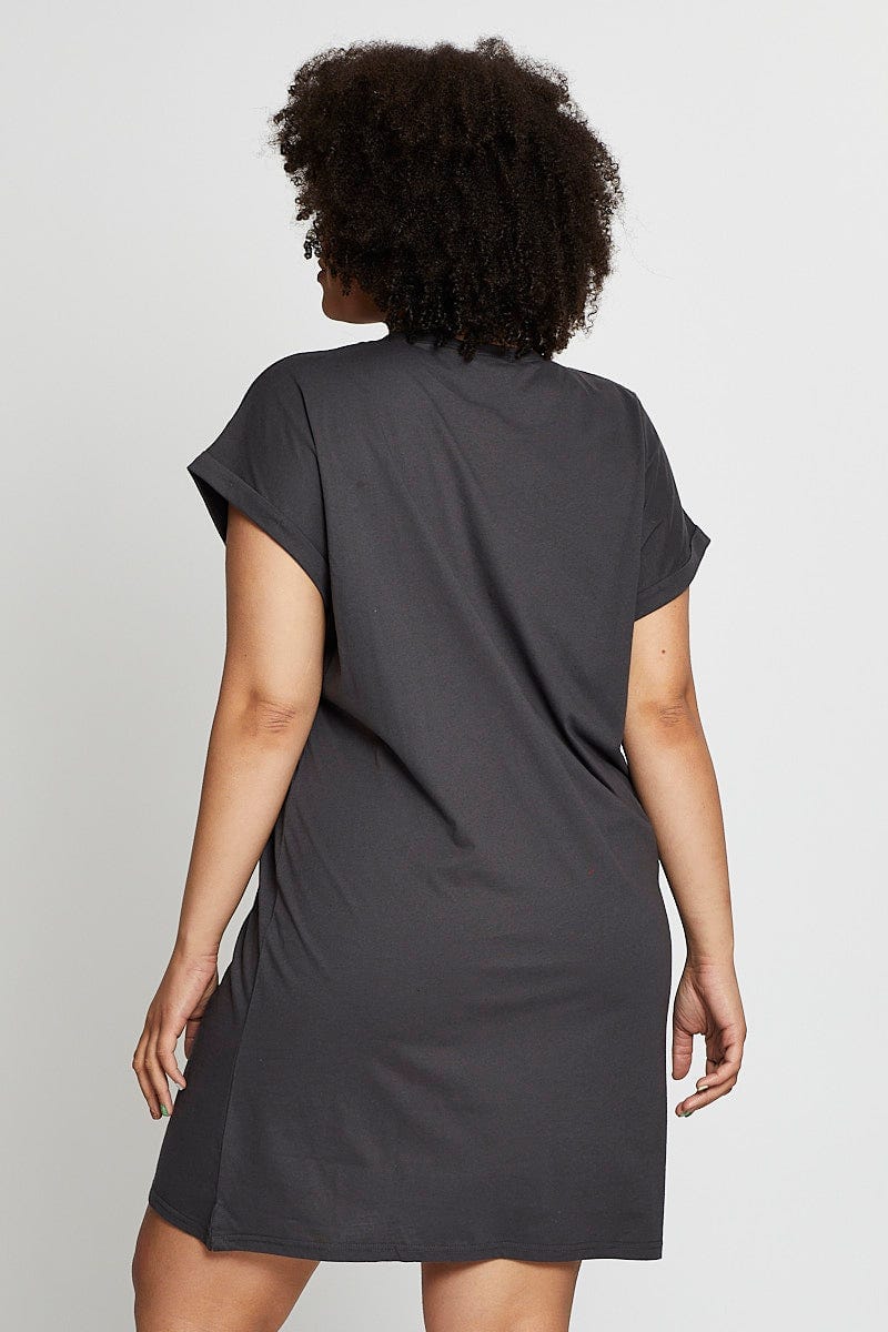 Plus Size Grey Short Sleeve Graphic T Shirt Dress | You + All | Shop Online | You & All Plus Size Grey Short Sleeve Graphic T Shirt Dress | You + All | Shop Online | You & All
