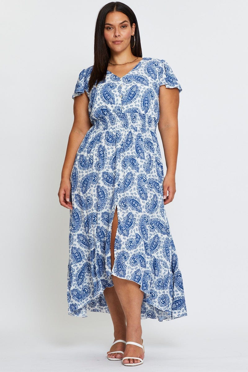 Paisley Pr Maxi Dress V-Neck Short Sleeve For Women By You And All