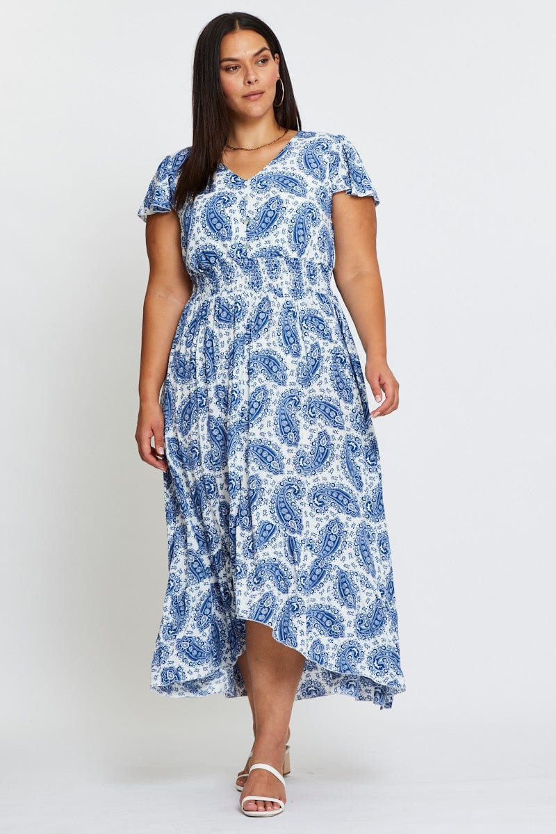 Paisley Pr Maxi Dress V-Neck Short Sleeve For Women By You And All