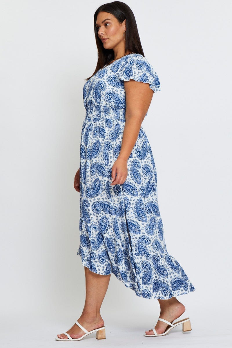 Paisley Pr Maxi Dress V-Neck Short Sleeve For Women By You And All