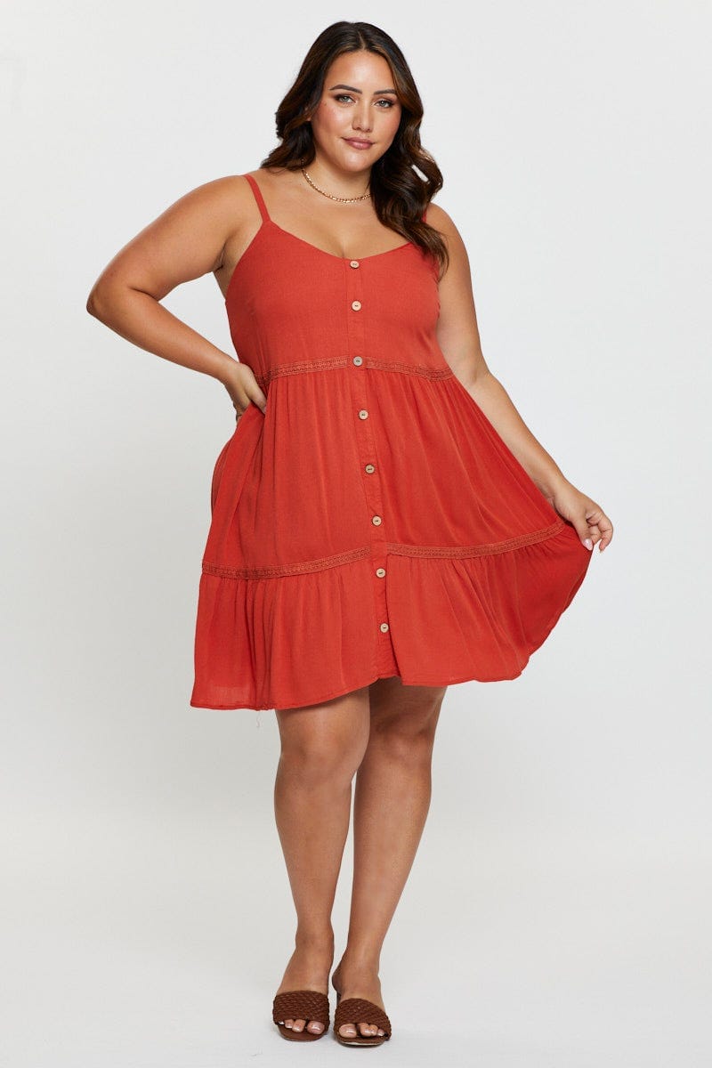 Paprika Skater Dress V-Neck Sleeveless Button For Women By You And All