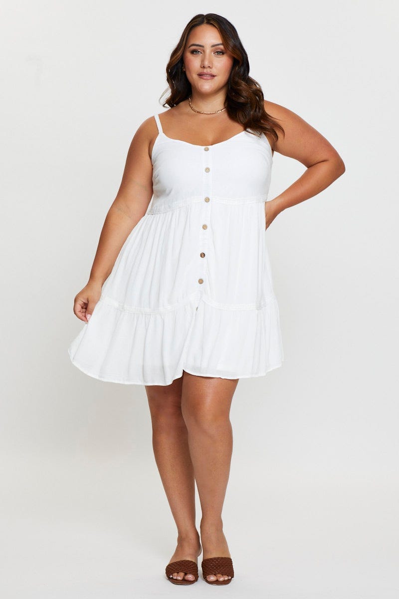 White Skater Dress V-Neck Sleeveless Button For Women By You And All
