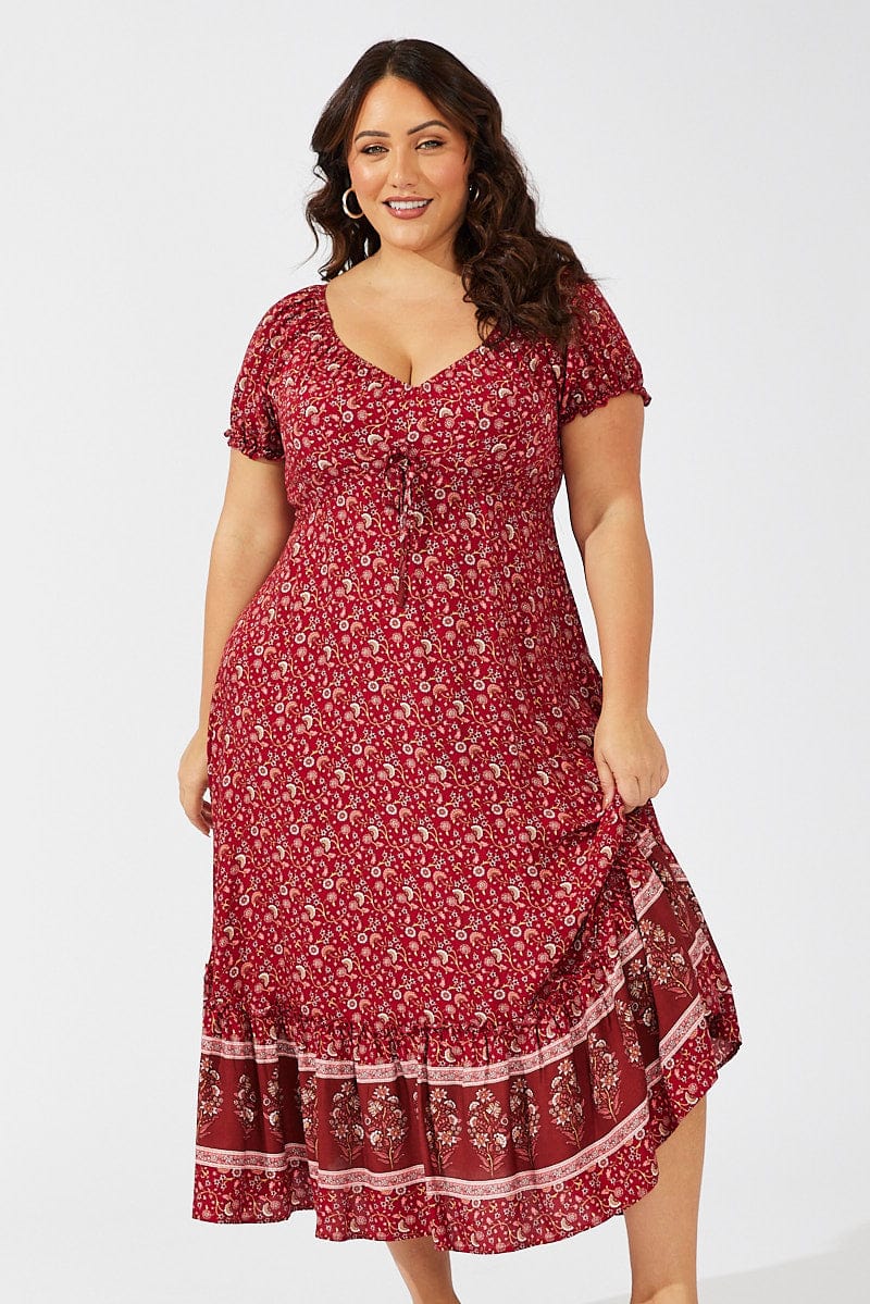 Red maxi dress sales short sleeve