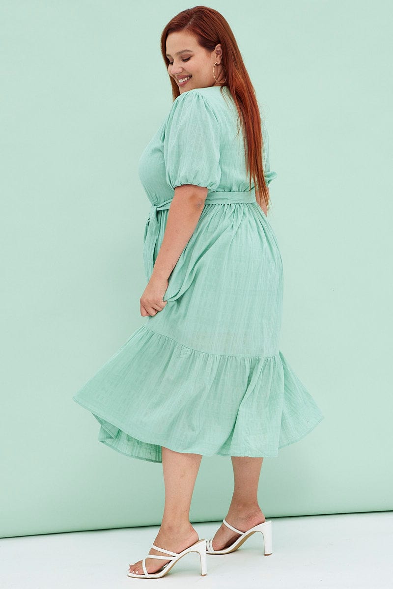 Plus Size Green Sage Short Sleeve Textured Button Midi Dress |You + All | Shop Online | You & All Plus Size Green Sage Short Sleeve Textured Button Midi Dress |You + All | Shop Online | You & All