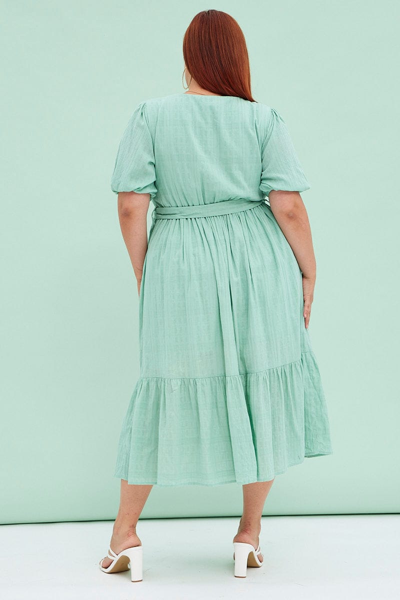 Plus Size Green Sage Short Sleeve Textured Button Midi Dress |You + All | Shop Online | You & All Plus Size Green Sage Short Sleeve Textured Button Midi Dress |You + All | Shop Online | You & All