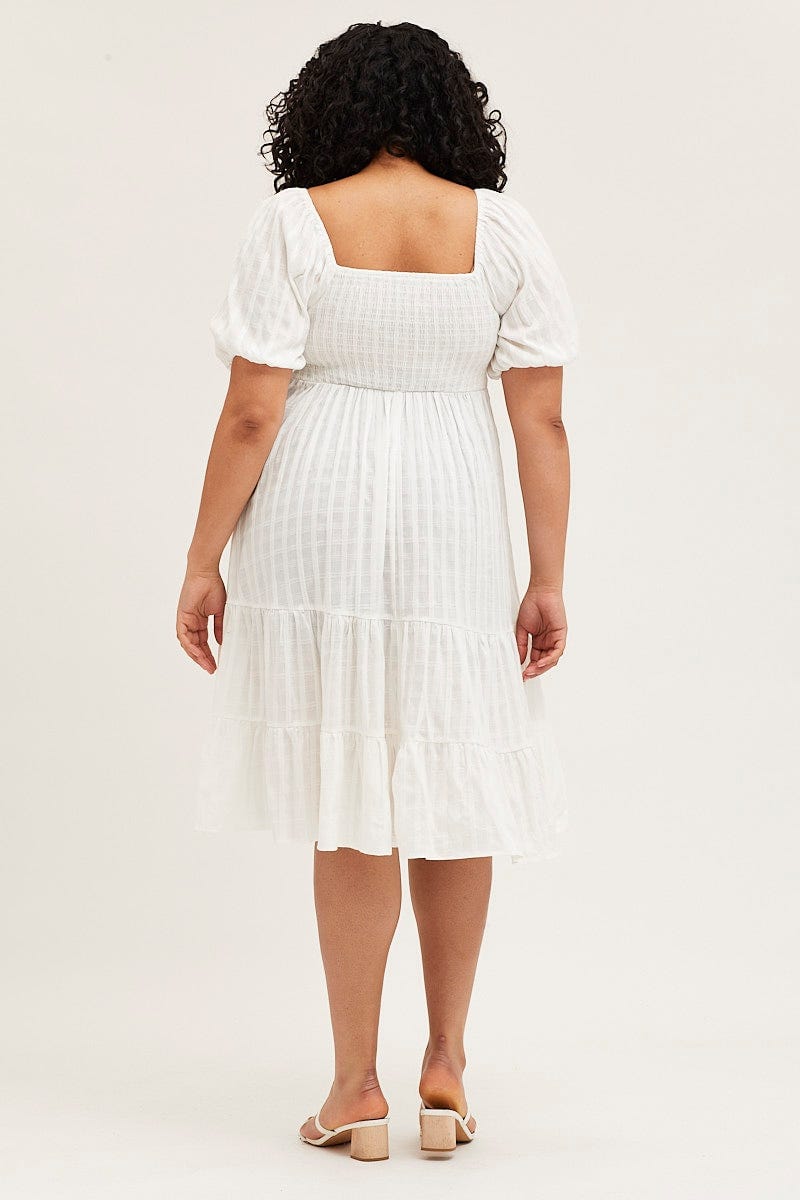 White Midi Dress Square Neck Short Sleeve For Women By You And All