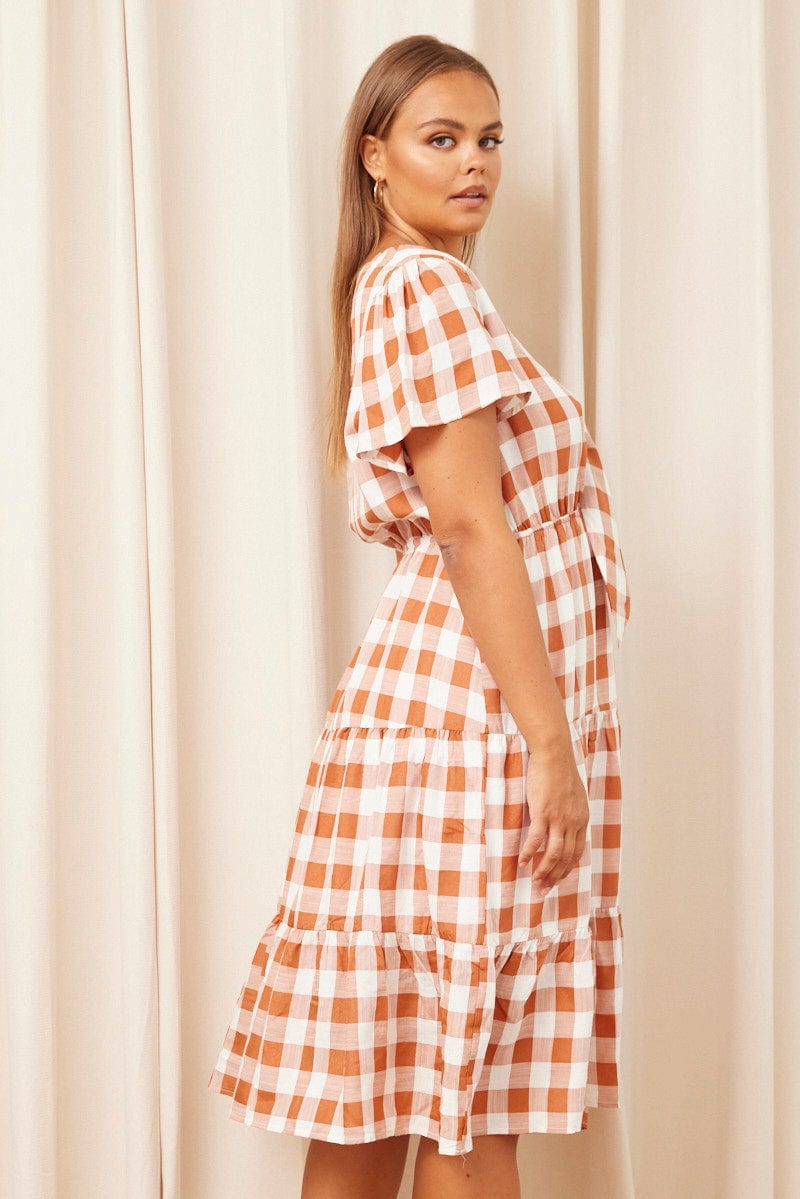 Orange top check dress