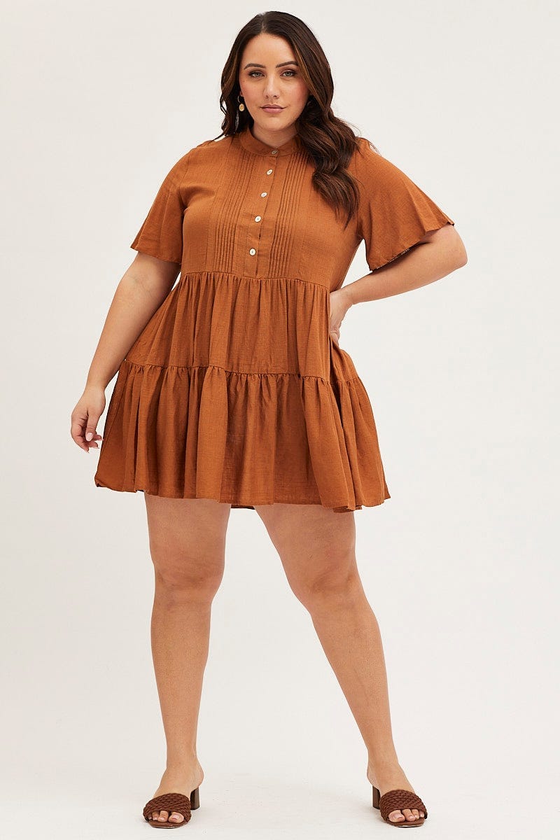 plus size brown skater dress Brown Floral Skater Dress Short Sleeve Cut Out