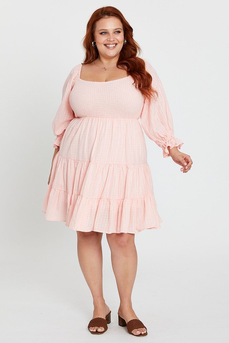 boohoo pink skater dress boohoo Women's Plus Bengaline Mini Skater Dress in Baby Pink | Size: 20