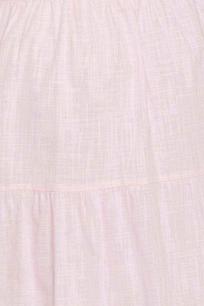 Pink Puff 3/4 Sleeve Textured Cotton Pink Layer Dress For Women By You And All